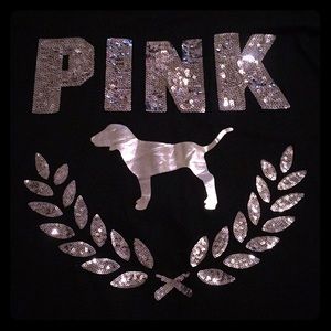 Pink Victoria secret black T-shirt.